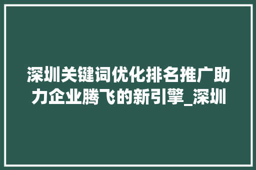深圳关键词优化排名推广助力企业腾飞的新引擎_深圳关键词优化排名推广