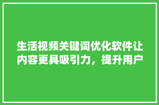 生活视频关键词优化软件让内容更具吸引力，提升用户体验_生活视频关键词优化软件