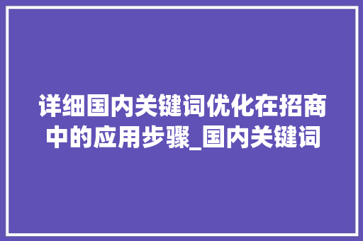 详细国内关键词优化在招商中的应用步骤_国内关键词优化招商