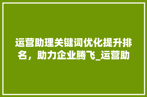 运营助理关键词优化提升排名，助力企业腾飞_运营助理关键词优化排名
