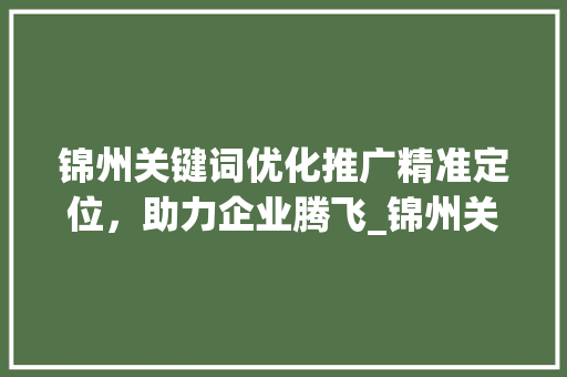 锦州关键词优化推广精准定位，助力企业腾飞_锦州关键词优化推广价格