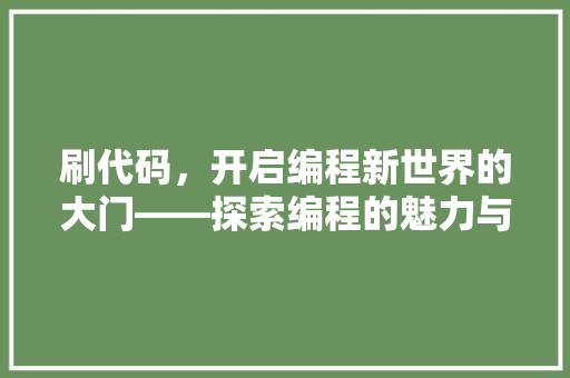 刷代码，开启编程新世界的大门——探索编程的魅力与未来