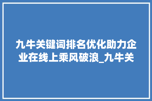 九牛关键词排名优化助力企业在线上乘风破浪_九牛关键词排名优化