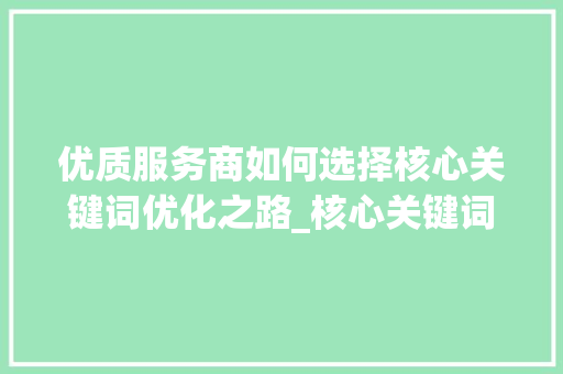 优质服务商如何选择核心关键词优化之路_核心关键词优化服务商
