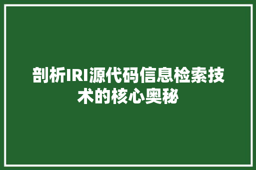 剖析IRI源代码信息检索技术的核心奥秘
