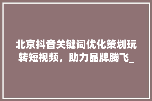北京抖音关键词优化策划玩转短视频，助力品牌腾飞_北京抖音关键词优化策划