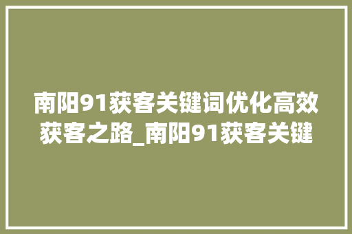南阳91获客关键词优化高效获客之路_南阳91获客关键词优化