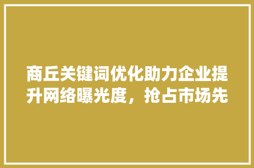 商丘关键词优化助力企业提升网络曝光度，抢占市场先机_商丘关键词优化多少钱