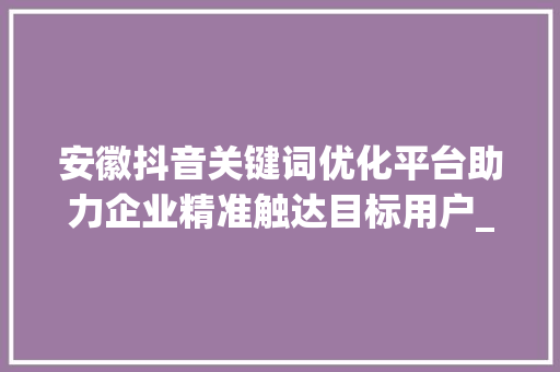 安徽抖音关键词优化平台助力企业精准触达目标用户_安徽抖音关键词优化平台