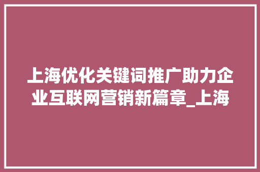 上海优化关键词推广助力企业互联网营销新篇章_上海优化关键词推广