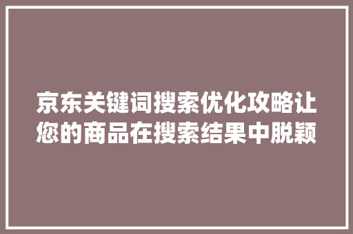 京东关键词搜索优化攻略让您的商品在搜索结果中脱颖而出_京东关键词搜索优化