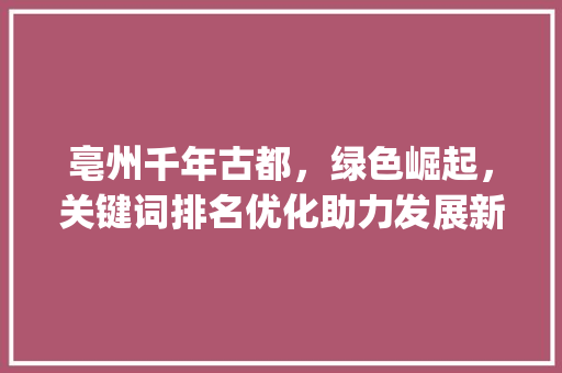 亳州千年古都，绿色崛起，关键词排名优化助力发展新篇章_亳州关键词排名优化