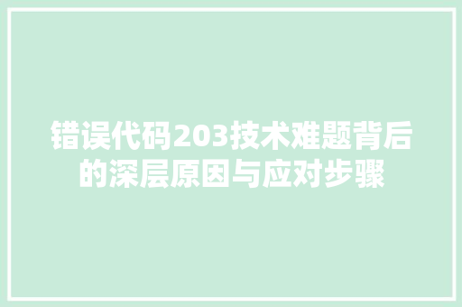 错误代码203技术难题背后的深层原因与应对步骤