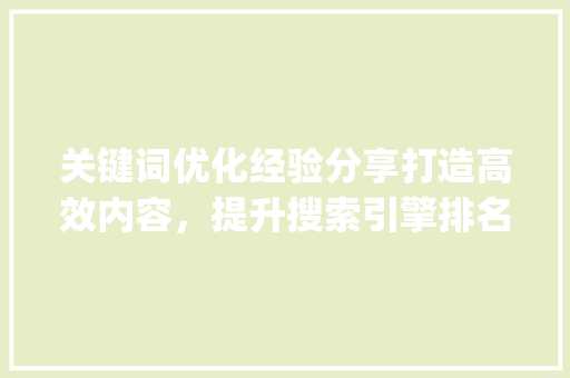 关键词优化经验分享打造高效内容，提升搜索引擎排名_关键词优化经验分享