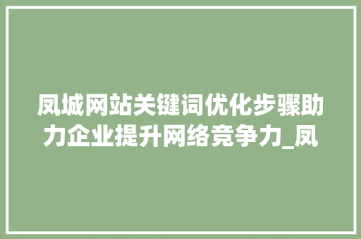凤城网站关键词优化步骤助力企业提升网络竞争力_凤城网站关键词优化
