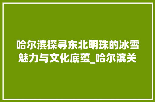 哈尔滨探寻东北明珠的冰雪魅力与文化底蕴_哈尔滨关键词优化有哪些