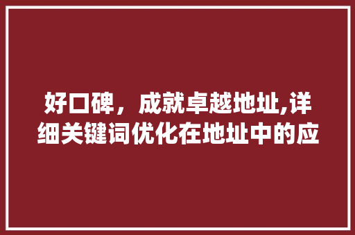 好口碑，成就卓越地址,详细关键词优化在地址中的应用_好口碑关键词优化地址