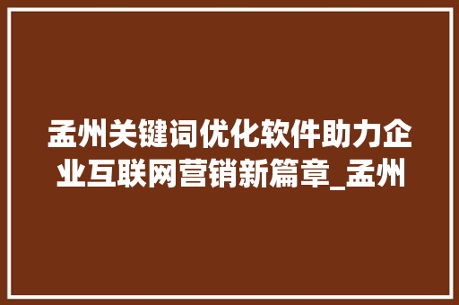 孟州关键词优化软件助力企业互联网营销新篇章_孟州关键词优化软件