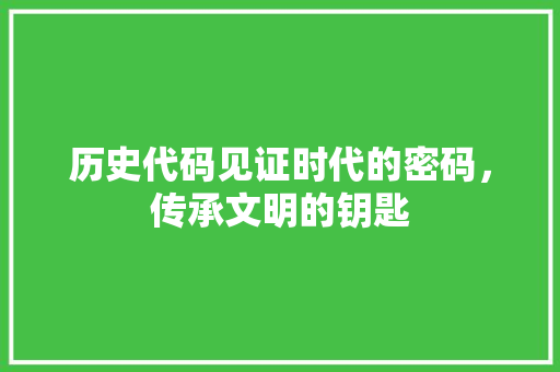 历史代码见证时代的密码，传承文明的钥匙
