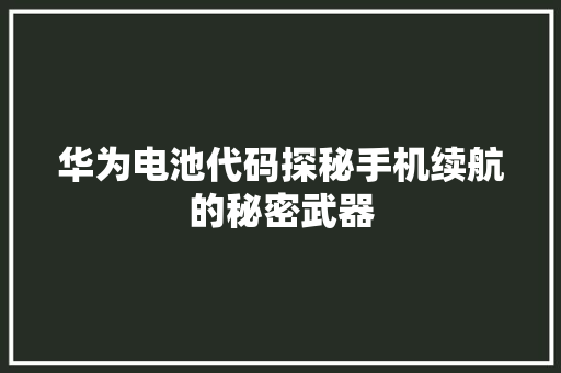 华为电池代码探秘手机续航的秘密武器