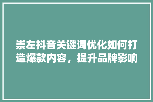 崇左抖音关键词优化如何打造爆款内容，提升品牌影响力_崇左抖音关键词优化项目