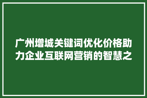 广州增城关键词优化价格助力企业互联网营销的智慧之选_广州增城关键词优化价格
