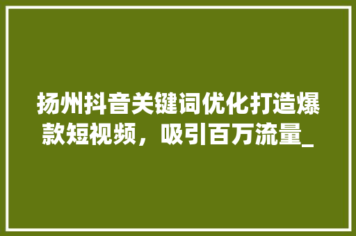 扬州抖音关键词优化打造爆款短视频，吸引百万流量_扬州抖音关键词优化报名