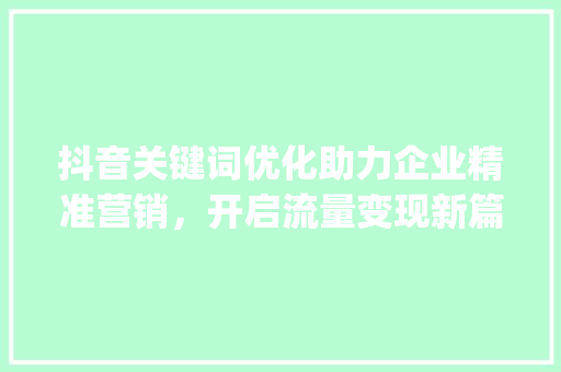 抖音关键词优化助力企业精准营销，开启流量变现新篇章_专业抖音关键词优化公司