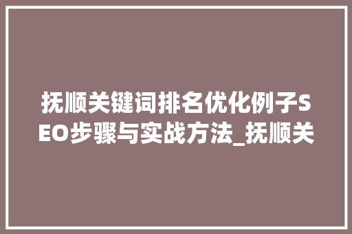 抚顺关键词排名优化例子SEO步骤与实战方法_抚顺关键词排名优化例子