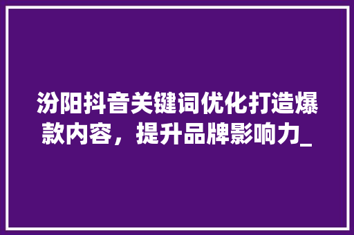 汾阳抖音关键词优化打造爆款内容，提升品牌影响力_汾阳抖音关键词优化团队