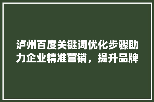 泸州百度关键词优化步骤助力企业精准营销，提升品牌影响力_泸州百度关键词优化