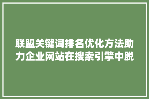 联盟关键词排名优化方法助力企业网站在搜索引擎中脱颖而出_联盟关键词排名优化方法