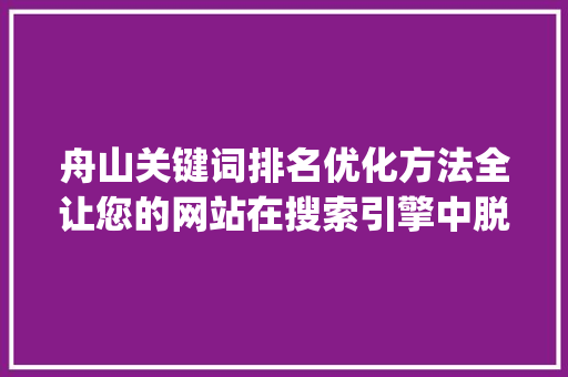 舟山关键词排名优化方法全让您的网站在搜索引擎中脱颖而出_舟山关键词排名优化方法