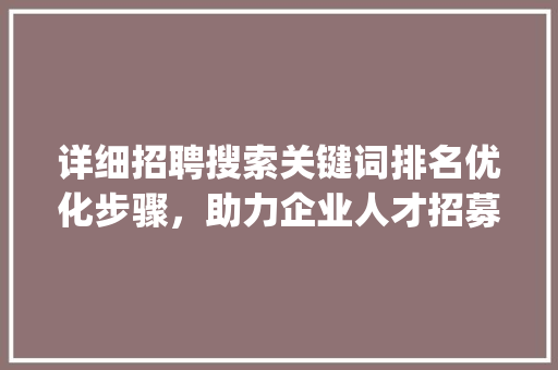 详细招聘搜索关键词排名优化步骤，助力企业人才招募_招聘搜索关键词排名优化