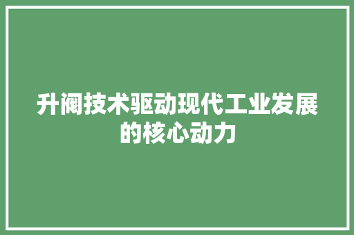 升阀技术驱动现代工业发展的核心动力