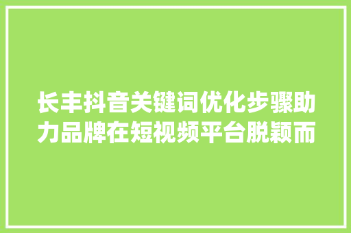长丰抖音关键词优化步骤助力品牌在短视频平台脱颖而出_长丰抖音关键词优化咨询