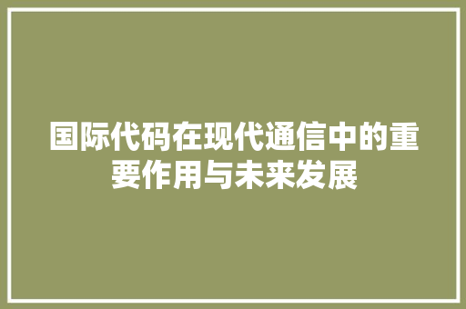 国际代码在现代通信中的重要作用与未来发展