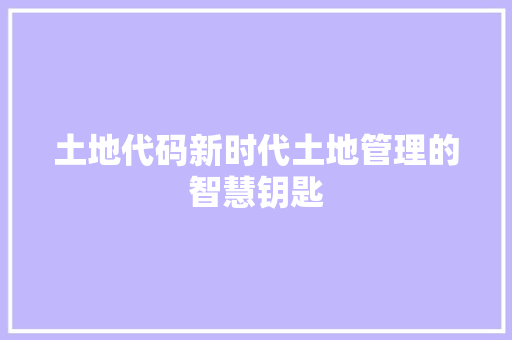 土地代码新时代土地管理的智慧钥匙