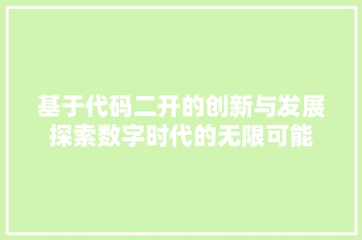 基于代码二开的创新与发展探索数字时代的无限可能