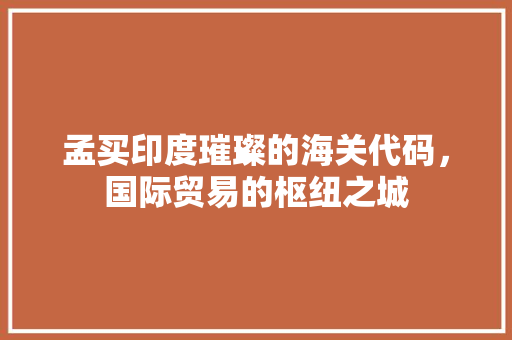 孟买印度璀璨的海关代码，国际贸易的枢纽之城
