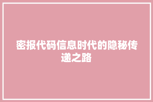 密报代码信息时代的隐秘传递之路