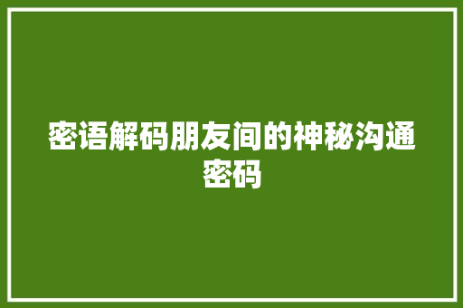 密语解码朋友间的神秘沟通密码