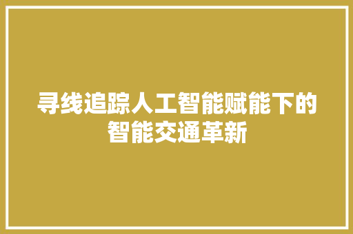 寻线追踪人工智能赋能下的智能交通革新