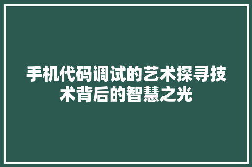 手机代码调试的艺术探寻技术背后的智慧之光
