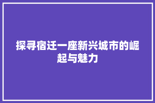 探寻宿迁一座新兴城市的崛起与魅力