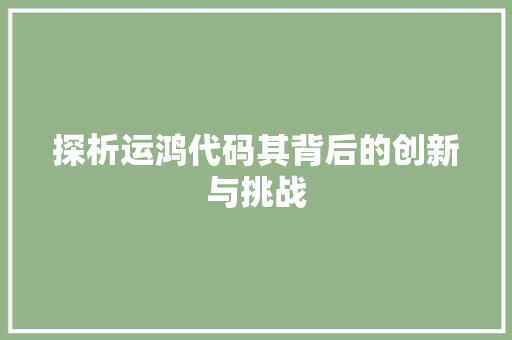 探析运鸿代码其背后的创新与挑战