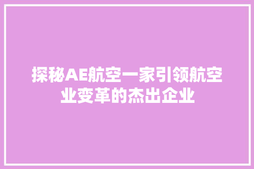 探秘AE航空一家引领航空业变革的杰出企业