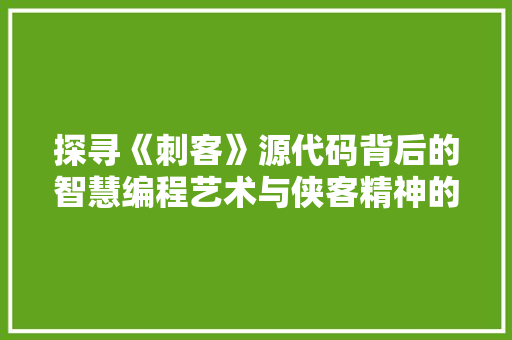 探寻《刺客》源代码背后的智慧编程艺术与侠客精神的完美融合  第1张