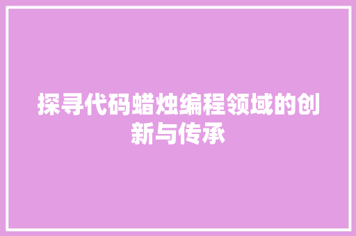 探寻代码蜡烛编程领域的创新与传承