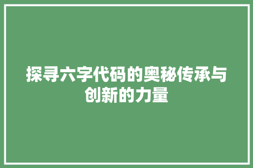 探寻六字代码的奥秘传承与创新的力量  第1张
